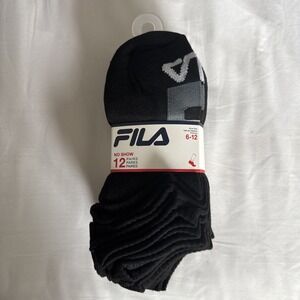 FILA Men's Socks No Show Athletic Mesh 12-Pair Shoe Size 6-12‎ Black